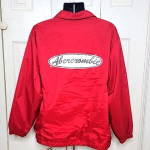 Abercrombie and Fitch Windbreaker Jacket Jersey Lined Size Large Vintage Red